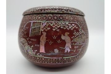 古い　虹色光沢が美しい螺鈿碁笥　碁石(蛤、那智黒、囲碁、箱付)(R-060705)