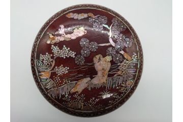 古い　虹色光沢が美しい螺鈿碁笥　碁石(蛤、那智黒、囲碁、箱付)(R-060705)