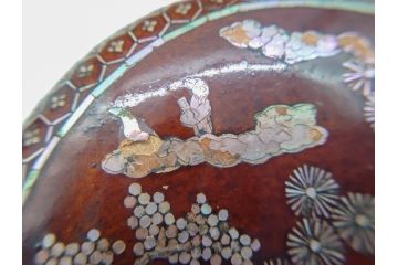 古い　虹色光沢が美しい螺鈿碁笥　碁石(蛤、那智黒、囲碁、箱付)(R-060705)