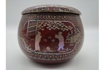 古い　虹色光沢が美しい螺鈿碁笥　碁石(蛤、那智黒、囲碁、箱付)(R-060705)