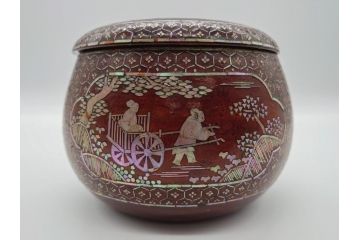 古い　虹色光沢が美しい螺鈿碁笥　碁石(蛤、那智黒、囲碁、箱付)(R-060705)