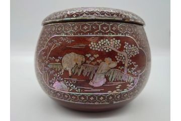 古い　虹色光沢が美しい螺鈿碁笥　碁石(蛤、那智黒、囲碁、箱付)(R-060705)
