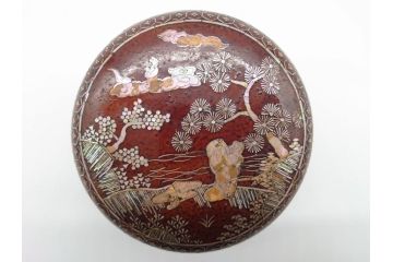 古い　虹色光沢が美しい螺鈿碁笥　碁石(蛤、那智黒、囲碁、箱付)(R-060705)