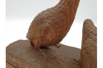 昭和初期　中村七十郎作　鶉　木のぬくもりを感じる木彫(彫刻家、宮大工)(R-060706)
