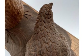 昭和初期　中村七十郎作　鶉　木のぬくもりを感じる木彫(彫刻家、宮大工)(R-060706)
