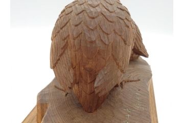 昭和初期　中村七十郎作　鶉　木のぬくもりを感じる木彫(彫刻家、宮大工)(R-060706)