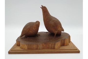 昭和初期　中村七十郎作　鶉　木のぬくもりを感じる木彫(彫刻家、宮大工)(R-060706)