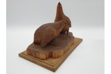 昭和初期　中村七十郎作　鶉　木のぬくもりを感じる木彫(彫刻家、宮大工)(R-060706)