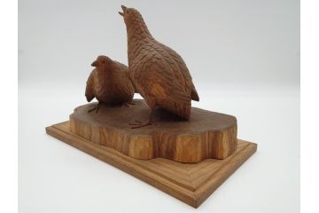 昭和初期　中村七十郎作　鶉　木のぬくもりを感じる木彫(彫刻家、宮大工)(R-060706)