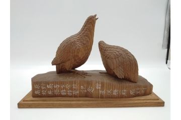 昭和初期　中村七十郎作　鶉　木のぬくもりを感じる木彫(彫刻家、宮大工)(R-060706)