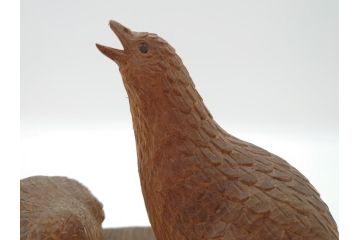 昭和初期　中村七十郎作　鶉　木のぬくもりを感じる木彫(彫刻家、宮大工)(R-060706)