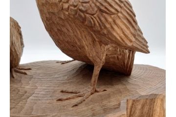 昭和初期　中村七十郎作　鶉　木のぬくもりを感じる木彫(彫刻家、宮大工)(R-060706)