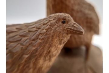 昭和初期　中村七十郎作　鶉　木のぬくもりを感じる木彫(彫刻家、宮大工)(R-060706)