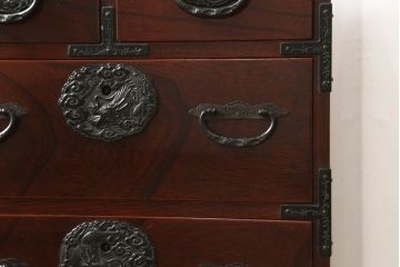 中古　美品　民芸家具　渡辺家具店　木地呂塗りの美しい仙台箪笥(和タンス、桐箪笥、桐たんす、引き出し、チェスト)(R-060707)
