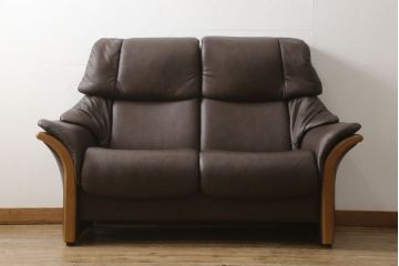 中古　ノルウェー製　EKORNES(エコーネス)　ストレスレス(Stressless)　本革(レザー)　エルドラド　2シーター　ハイバック　くつろぎの時間におすすめの二人掛けソファ(アームソファ、2人掛け、2P、北欧)(定価約68万円)(R-060713)