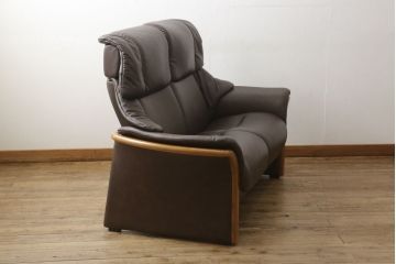中古　ノルウェー製　EKORNES(エコーネス)　ストレスレス(Stressless)　本革(レザー)　エルドラド　2シーター　ハイバック　くつろぎの時間におすすめの二人掛けソファ(アームソファ、2人掛け、2P、北欧)(定価約68万円)(R-060713)