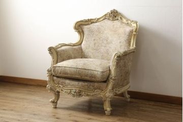 中古　イタリア高級家具　SILIK(シリック)　ロココ調　優雅で上品な空間づくりにぴったりな1人掛けソファ(一人掛けソファ、1P、アームソファ)(定価約60万円)(R-060724)