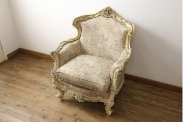 中古　イタリア高級家具　SILIK(シリック)　ロココ調　優雅で上品な空間づくりにぴったりな1人掛けソファ(一人掛けソファ、1P、アームソファ)(定価約60万円)(R-060724)