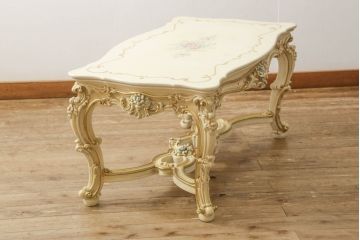 中古　イタリア高級家具　SILIK(シリック)　ロココ調　優雅で上品な空間づくりにぴったりなセンターテーブル(ローテーブル、ソファテーブル、リビングテーブル)(定価約42万円)(R-060731)