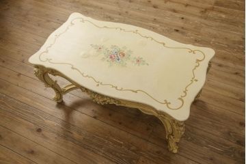 中古　イタリア高級家具　SILIK(シリック)　ロココ調　優雅で上品な空間づくりにぴったりなセンターテーブル(ローテーブル、ソファテーブル、リビングテーブル)(定価約42万円)(R-060731)