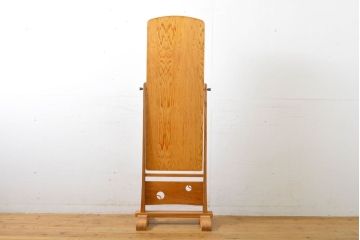 中古　美品　屋久杉　透かし彫りが和の雰囲気を高める姿見(スタンドミラー、鏡)(R-060732)