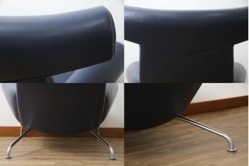中古　デンマーク　Hans J Wegner(ハンス・J・ウェグナー)デザイン　EJ 100　ユニークなデザインが空間のアクセントになる本革オックスチェア(1人掛けソファ、サロンチェア、1P、レザー、北欧)(定価約170万円)(R-060733)
