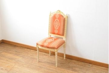 中古　超美品　イタリア高級家具　Mario Colciago&Figli(マリオ・コルチャゴ)　ロココ調　空間を華やかに彩るエレガントなダイニングチェア(サロンチェア、椅子、イス)(定価約24万円)(R-060739)