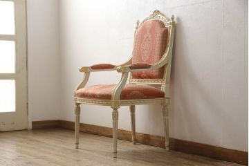 中古　超美品　イタリア高級家具　Mario Colciago&Figli(マリオ・コルチャゴ)　ロココ調　空間を華やかに彩るエレガントなアームチェア(ダイニングチェア、サロンチェア、椅子、イス)(定価約30万円)(R-060742)