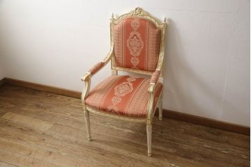 中古　超美品　イタリア高級家具　Mario Colciago&Figli(マリオ・コルチャゴ)　ロココ調　空間を華やかに彩るエレガントなアームチェア(ダイニングチェア、サロンチェア、椅子、イス)(定価約30万円)(R-060742)