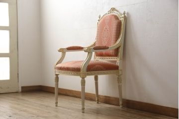 中古　超美品　イタリア高級家具　Mario Colciago&Figli(マリオ・コルチャゴ)　ロココ調　空間を華やかに彩るエレガントなアームチェア(ダイニングチェア、サロンチェア、椅子、イス)(定価約30万円)(R-060743)