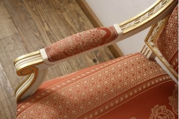 中古　超美品　イタリア高級家具　Mario Colciago&Figli(マリオ・コルチャゴ)　ロココ調　空間を華やかに彩るエレガントなアームチェア(ダイニングチェア、サロンチェア、椅子、イス)(定価約30万円)(R-060743)