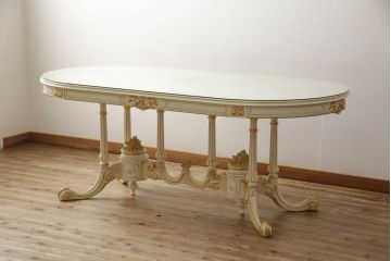 中古　超美品　イタリア高級家具　Mario Colciago&Figli(マリオ・コルチャゴ)　ロココ調　随所に施された装飾が豪華なダイニングテーブル(4人掛け、6人掛け、食卓)(定価約170万円)(R-060745)