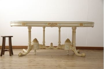 中古　超美品　イタリア高級家具　Mario Colciago&Figli(マリオ・コルチャゴ)　ロココ調　随所に施された装飾が豪華なダイニングテーブル(4人掛け、6人掛け、食卓)(定価約170万円)(R-060745)