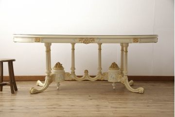 中古　超美品　イタリア高級家具　Mario Colciago&Figli(マリオ・コルチャゴ)　ロココ調　随所に施された装飾が豪華なダイニングテーブル(4人掛け、6人掛け、食卓)(定価約170万円)(R-060745)