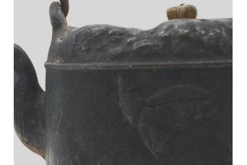 アンティーク　祥雲堂　鳥図やぷっくりしたデザインの摘みが素敵な鉄瓶(銅蓋、茶道具)(R-060751)