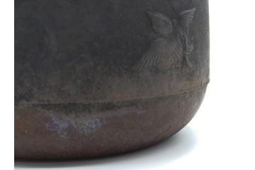 アンティーク　祥雲堂　鳥図やぷっくりしたデザインの摘みが素敵な鉄瓶(銅蓋、茶道具)(R-060751)