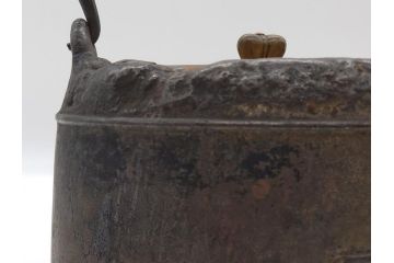 アンティーク　祥雲堂　鳥図やぷっくりしたデザインの摘みが素敵な鉄瓶(銅蓋、茶道具)(R-060751)