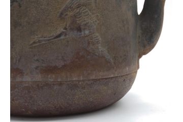 アンティーク　祥雲堂　鳥図やぷっくりしたデザインの摘みが素敵な鉄瓶(銅蓋、茶道具)(R-060751)