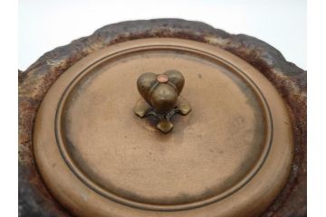 アンティーク　祥雲堂　鳥図やぷっくりしたデザインの摘みが素敵な鉄瓶(銅蓋、茶道具)(R-060751)