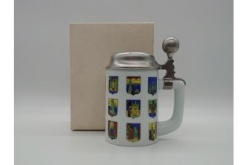 柳原良平画　サントリービール　SKAL　カラフルなイラストがポップな蓋付ビアジョッキ(有田焼、深川製磁)(R-060761)
