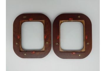 中古　松本民芸家具　深みのある色合いが素敵な額縁と丸みのあるフォルムが温もりを感じるフォトフレーム　3点セット(木製フレーム)(R-060771)