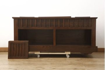 中古　特注品　車箪笥風希少デザインのカウンターテーブル(囲炉裏テーブル、長火鉢、木製火鉢、ダイニングテーブル、4人掛け、6人掛け、食卓)(R-060772)