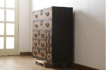 和製アンティーク　大正期　モダンな雰囲気を醸し出す時代箪笥(衣装箪笥、整理たんす、和タンス、引き出し)(R-060775)