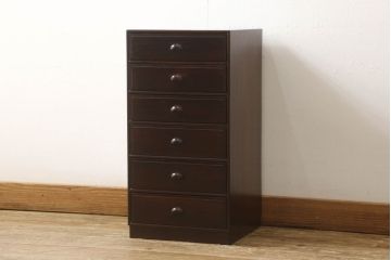 中古　美品　大阪唐木指物　総漆塗り　紫檀(シタン)　和モダンな空間づくりに取り入れやすい六段小引き出し(小物収納、卓上箪笥、チェスト)(R-060776)