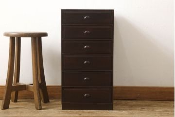 中古　美品　大阪唐木指物　総漆塗り　紫檀(シタン)　和モダンな空間づくりに取り入れやすい六段小引き出し(小物収納、卓上箪笥、チェスト)(R-060776)