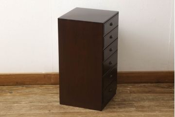 中古　美品　大阪唐木指物　総漆塗り　紫檀(シタン)　和モダンな空間づくりに取り入れやすい六段小引き出し(小物収納、卓上箪笥、チェスト)(R-060776)