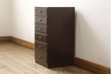 中古　美品　大阪唐木指物　総漆塗り　紫檀(シタン)　和モダンな空間づくりに取り入れやすい六段小引き出し(小物収納、卓上箪笥、チェスト)(R-060776)