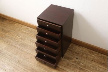 中古　美品　大阪唐木指物　総漆塗り　紫檀(シタン)　和モダンな空間づくりに取り入れやすい六段小引き出し(小物収納、卓上箪笥、チェスト)(R-060776)