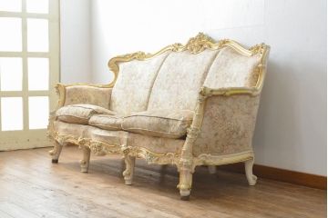 中古　イタリア高級家具　SILIK(シリック)　ロココ調　優雅な空間を演出する3人掛けソファ(三人掛けソファ、3P、アームソファ)(定価約90万円)(R-060779)