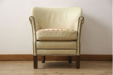 中古　HALO(ハロ)　PROFESSER ARM CHAIR(プロフェッサーアームチェア)　本革　キリムとレザーのリバーシブルのクッションがかわいい1人掛けソファ(1P、椅子、イス、ラウンジチェア)(定価約16万円)(R-060783)
